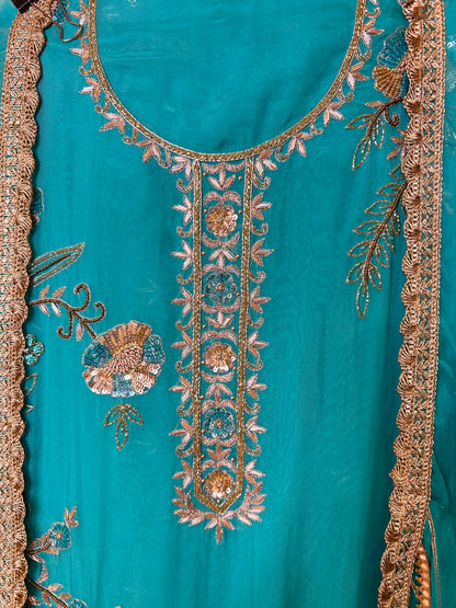 Zewar Organza Suit (Turquoise)