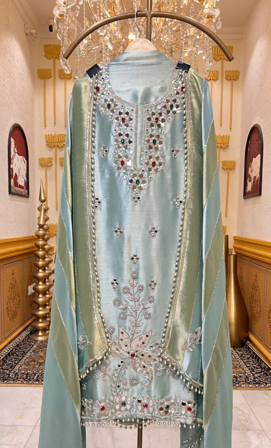 Ruhani Brocade Stone Élan Suit (Powder Green)