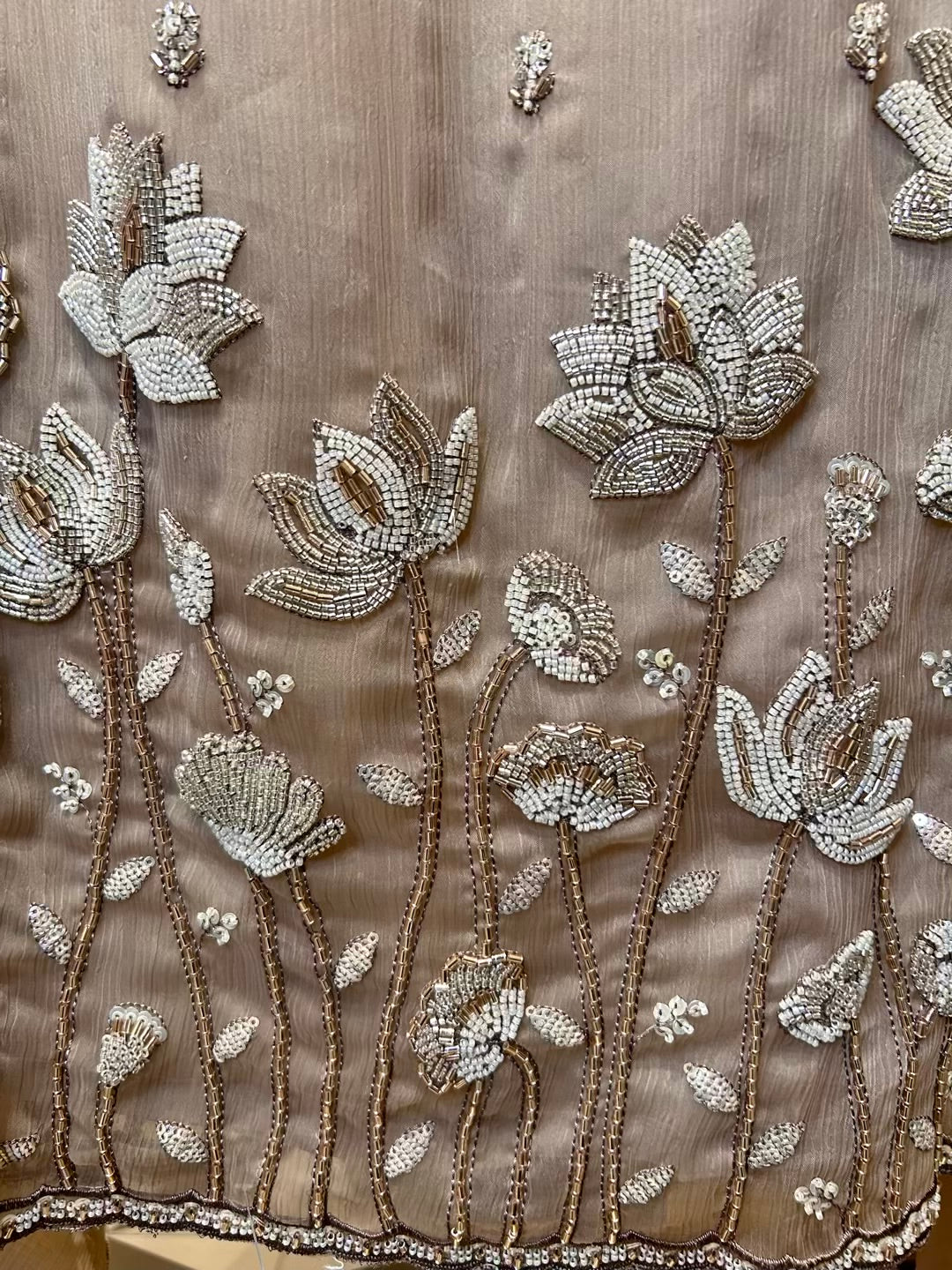 Mahroza Crushed Organza Suit (Beige)