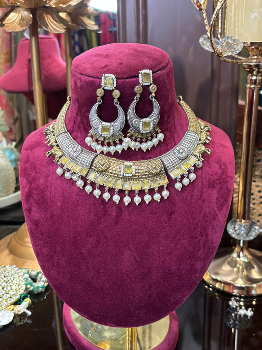 Aarzaan Kundan Set (Yellow)