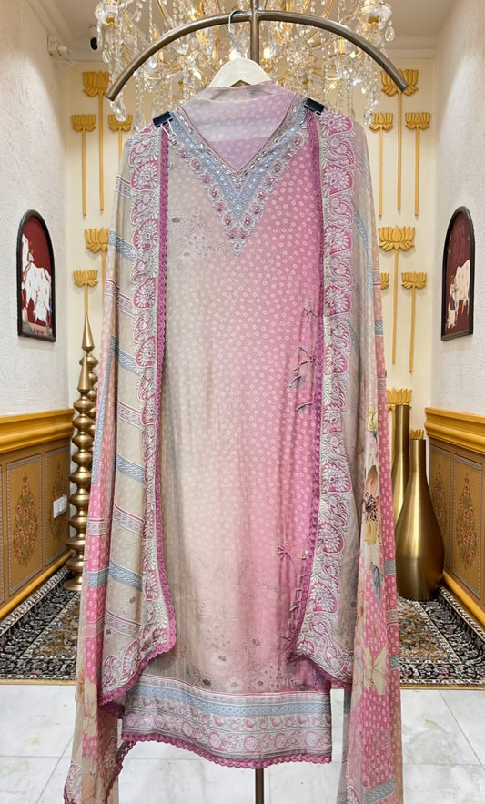 Elvisha Organza Printed Suit (Purple)