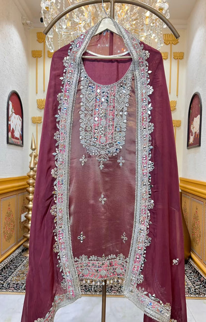 Afsara Aaina Leather Gharara Set (Onion Pink)