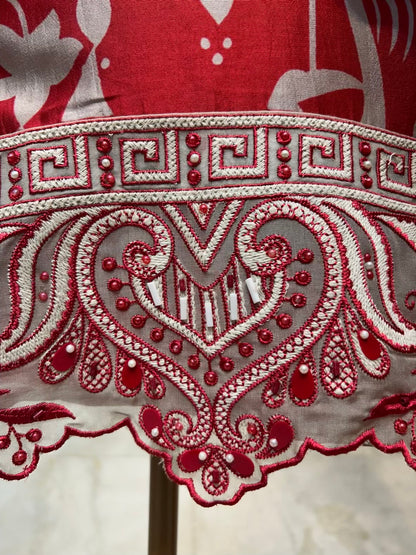 Mehruva Printed Silk Suit (Red)