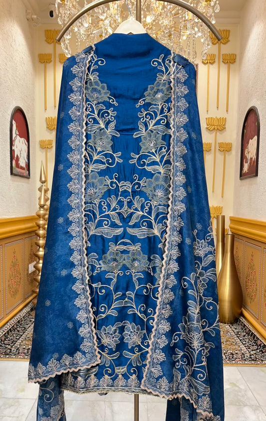 Sahira Zari Silk Suit (Blue)