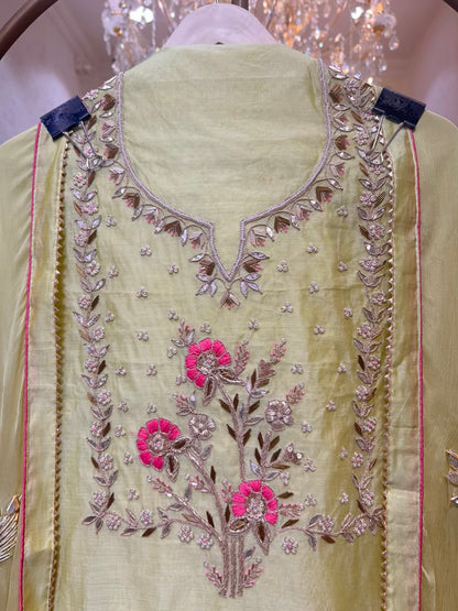 Ishara Gota Chanderi Suit (Green)