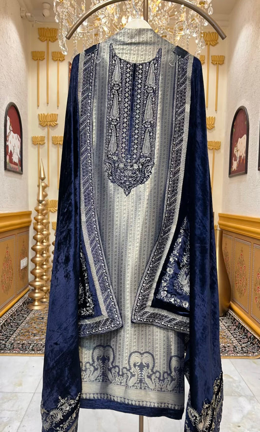 Ruhsana Brocade Suit (Blue)