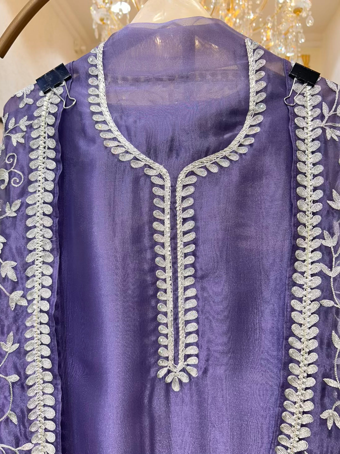 Mehraz Organza Embroidered Suit (Lavender)