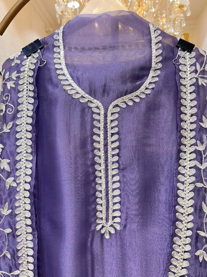Mehraz Organza Embroidered Suit (Lavender)