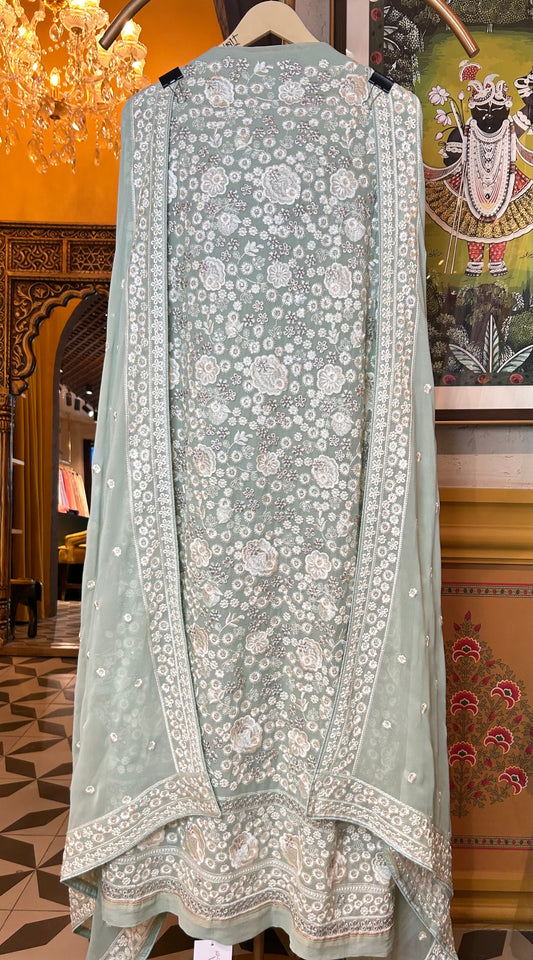 Naaira Threadwork Suit (Green)