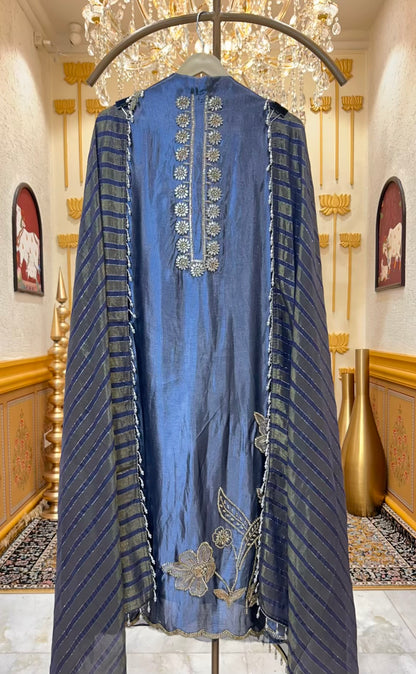 Sarveena Banarasi Glow Suit (Navy Blue)