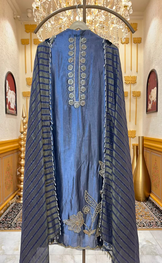 Sarveena Banarasi Glow Suit (Navy Blue)