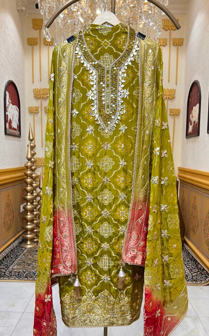Meher Bandhej Suit (Mehendi Green)