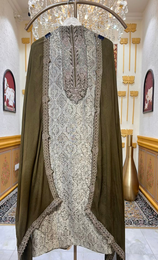 Zehraah Zari Shringaar Suit (Mehendi Green)