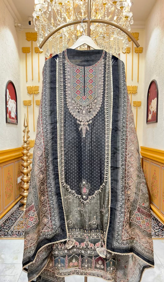 Zareenah Zari Flow Suit (Grey Green)