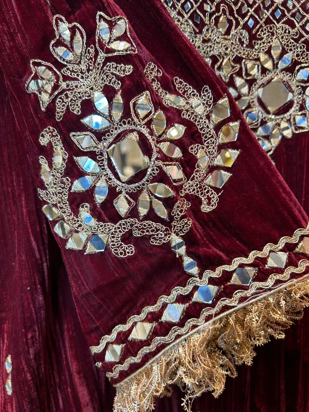 Shahnoor Velvet Slit Dress (Maroon)