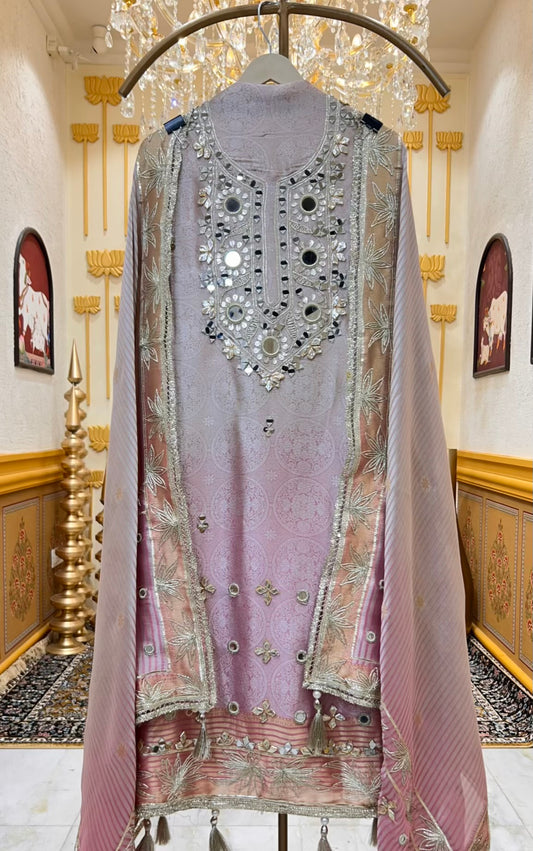 Sarnoor Gota Mirror Suit (Beige & Pink)