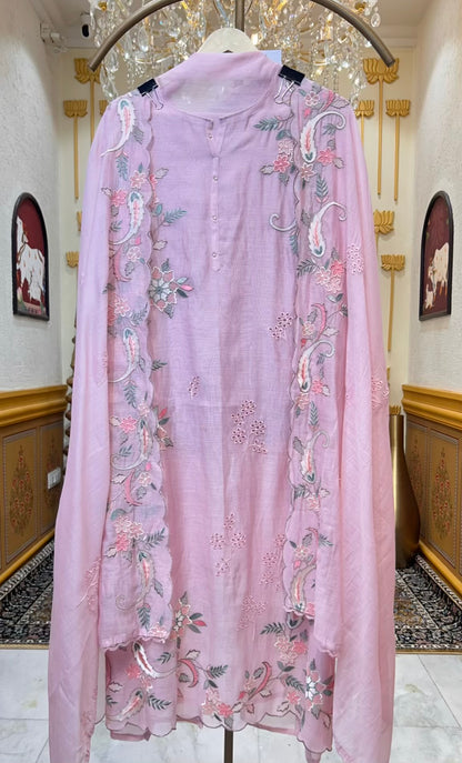 Husna Mul Embroidery Suit (Pink)