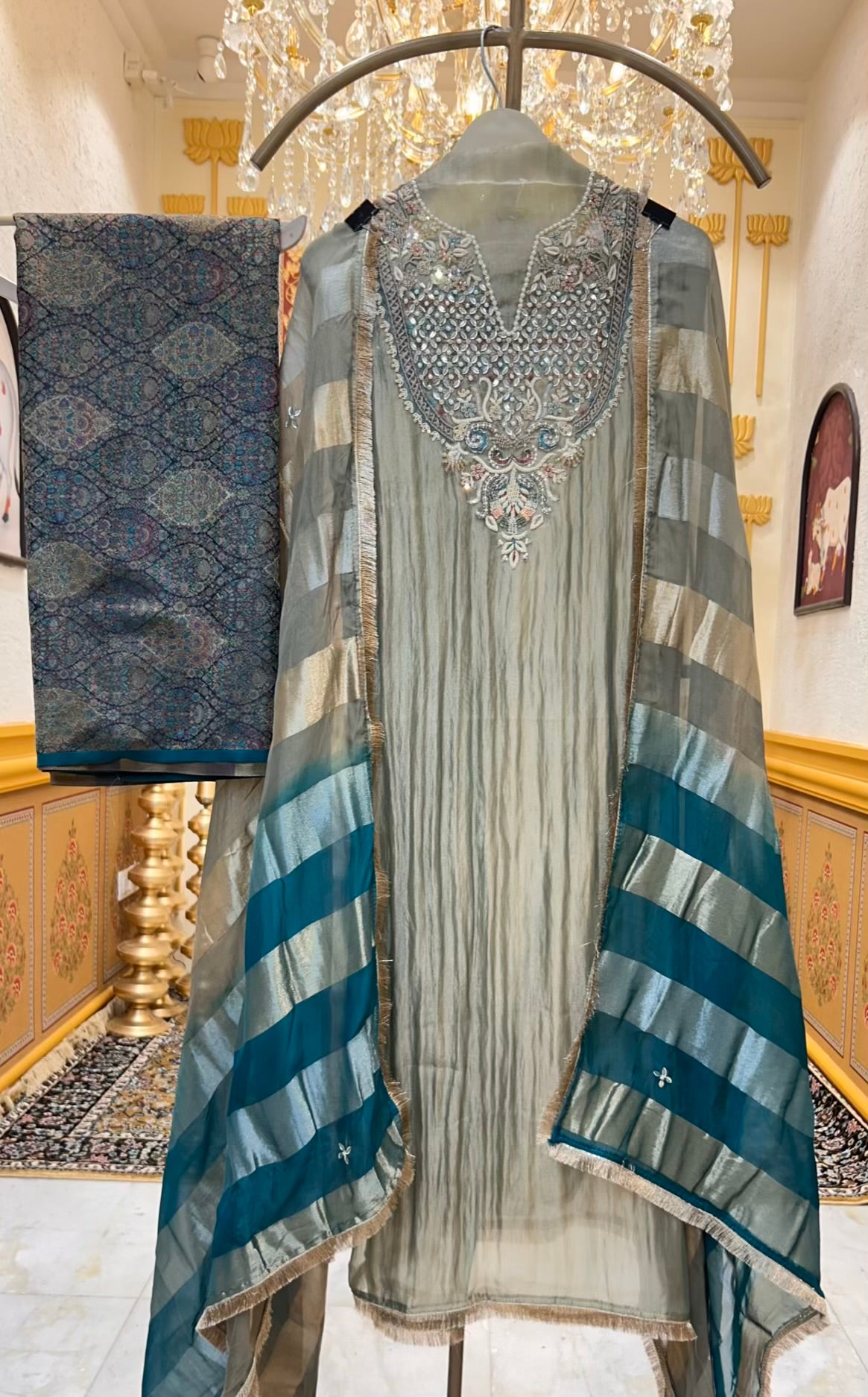 Sarvangi Brocade Suit (Olive Green)