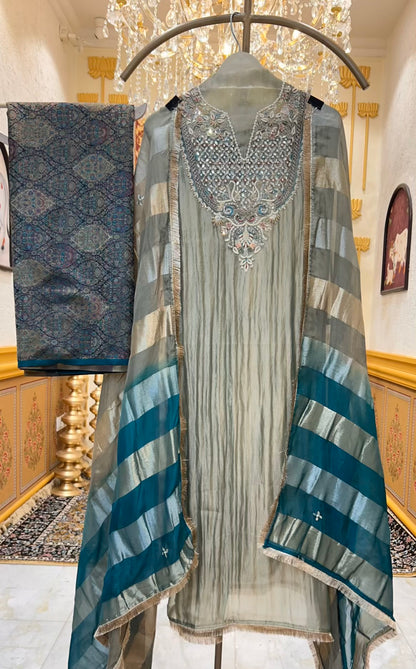 Sarvangi Brocade Suit (Olive Green)