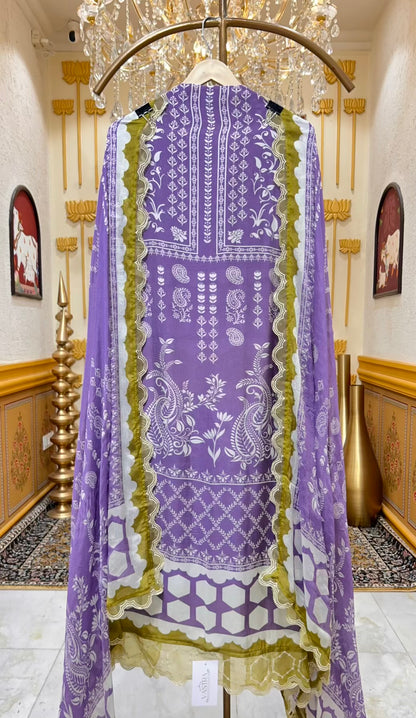 Aafiya Print Veil Suit (Light Purple)