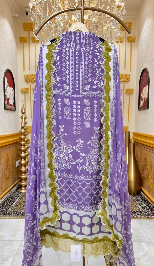 Aafiya Print Veil Suit (Light Purple)