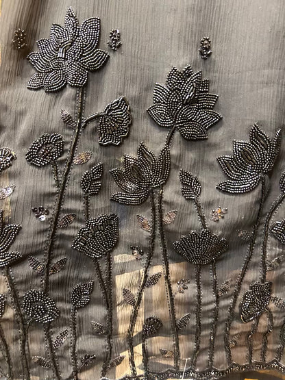 Mahroza Crushed Organza Suit (Black)