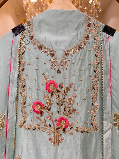 Ishara Gota Chanderi Suit (Powder Blue)