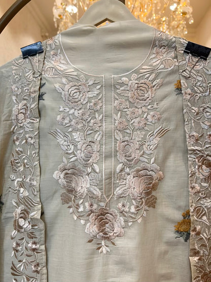 Nayra Resham Cotton Suit (Beige & Mustard)