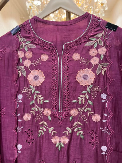 Sahira Thread Veil Suit (Wine)