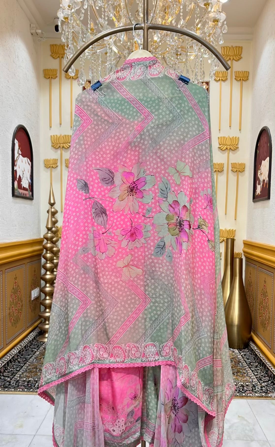 Elvisha Organza Printed Suit (Pink)