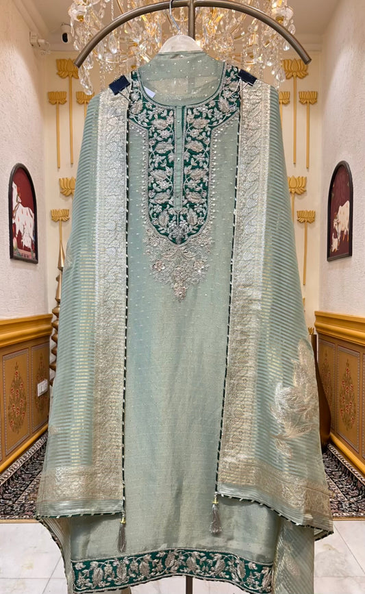 Rimaira Shimmer Banarasi Suit (Green)