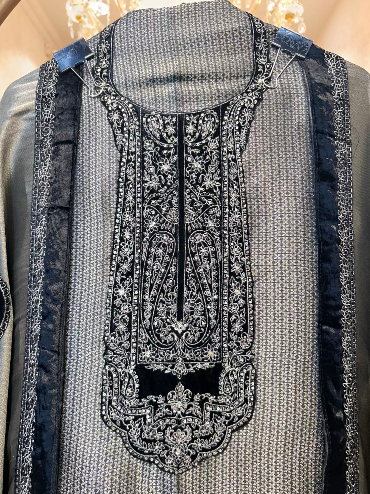 Velmora Velvet Naqsh Suit (Black)