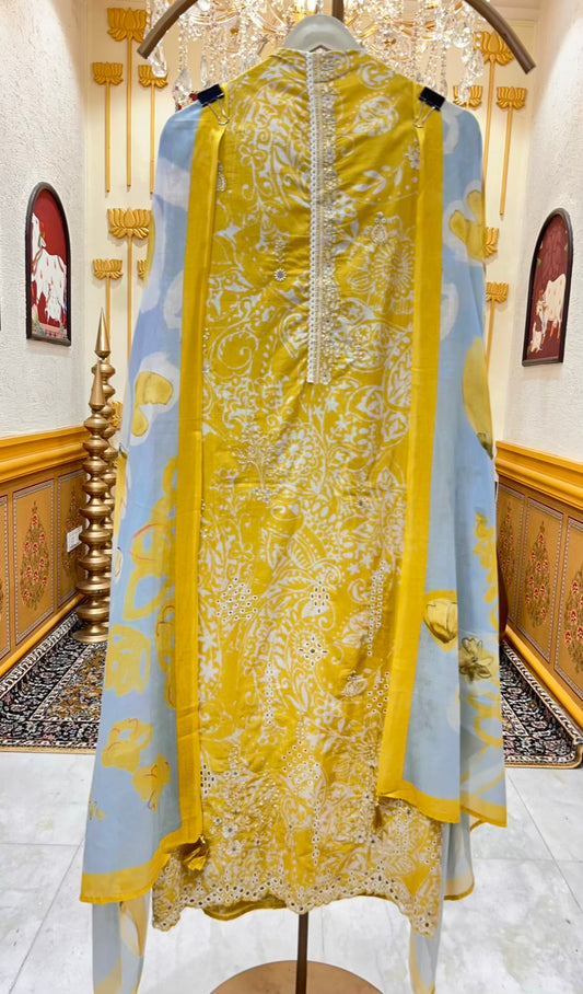 Aafiya Cotton Veil Suit (Yellow)