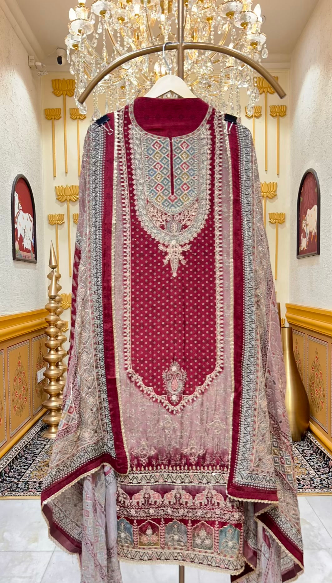 Zareenah Zari Flow Suit (Wine)