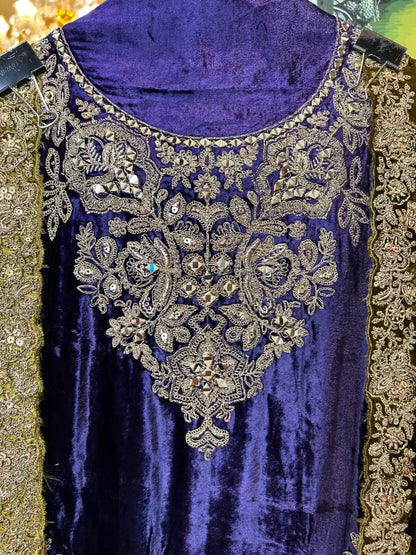 Zareefa-é-Velvet Suit (Purple)