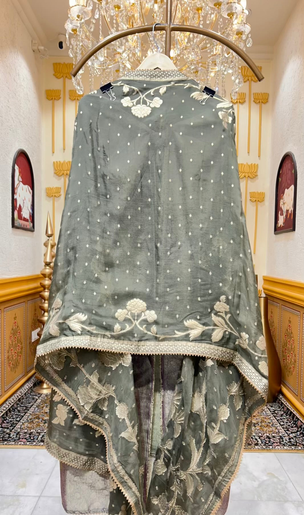 Zareesha Brocade Noor Suit (Mehendi Green)