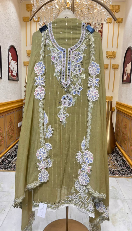 Nazneen Mul Mirror Élan Suit (Green)