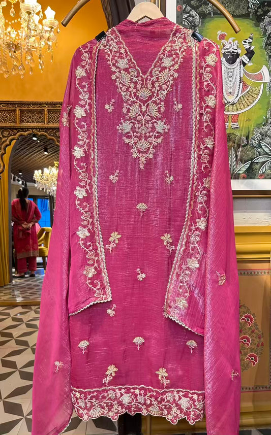 Parchaam Tissue Organza Suit (Wine)