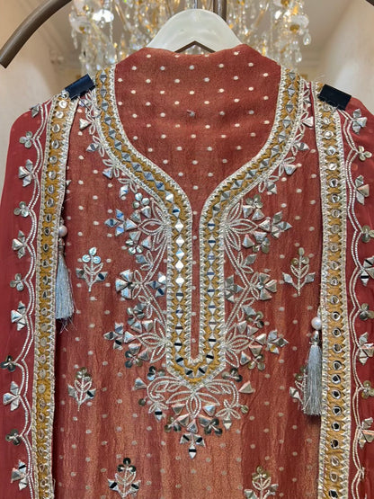 Noorvika Gota Aaina Suit (Rust)