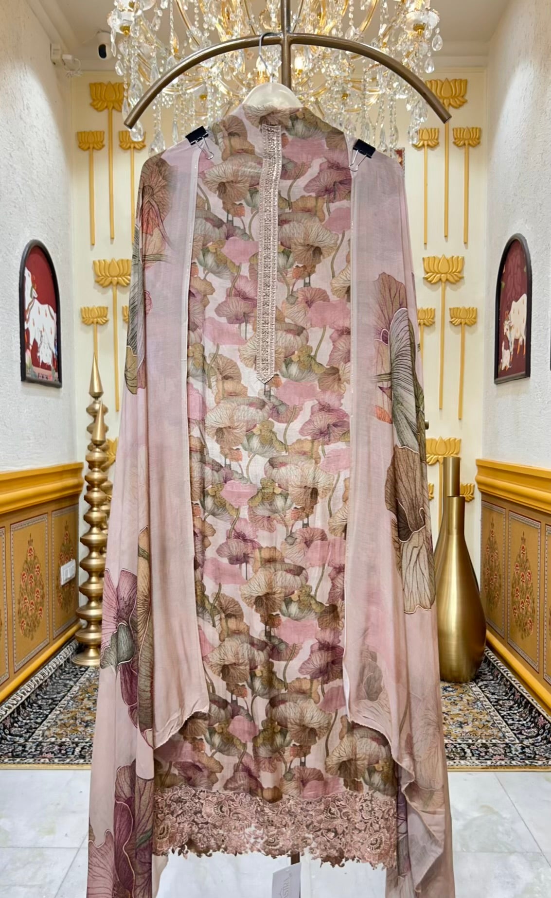Elara Printed Veil Suit (Beige)