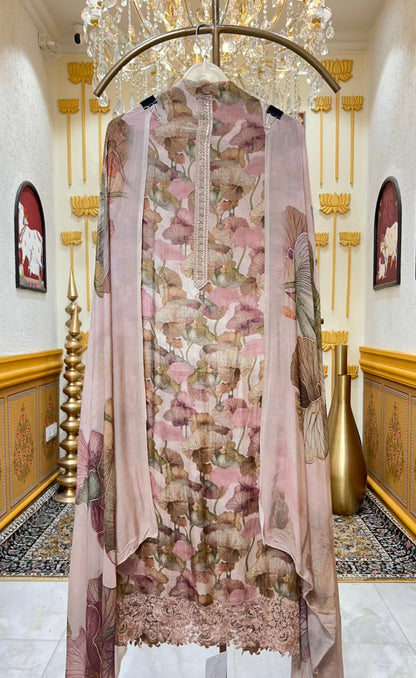 Elara Printed Veil Suit (Beige)