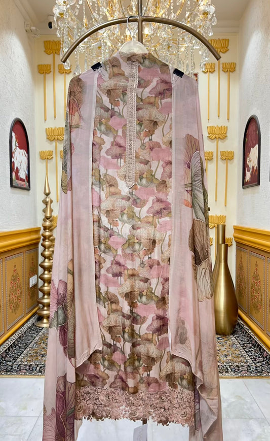 Elara Printed Veil Suit (Beige)