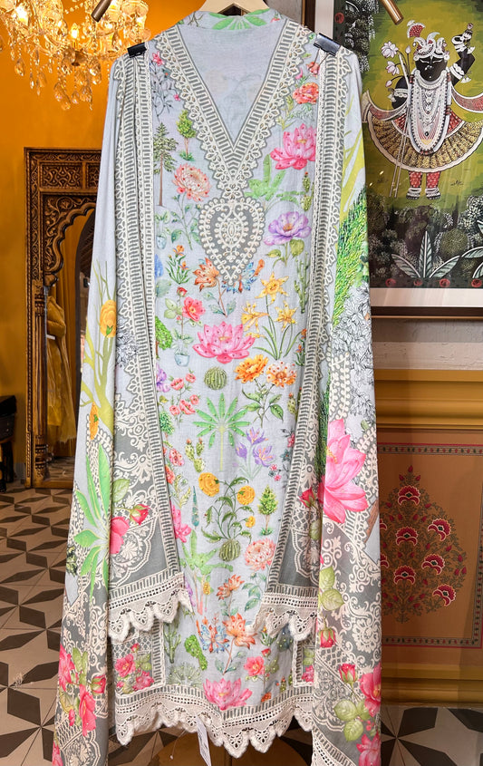 Naureen Mul Chanderi Suit (Grey)