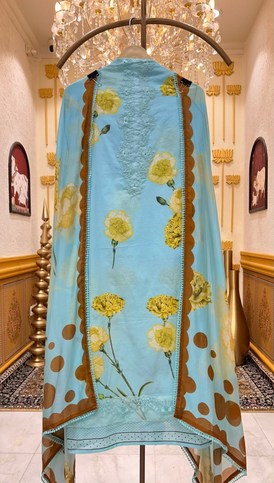 Vareesha Cotton Print Suit (Blue)