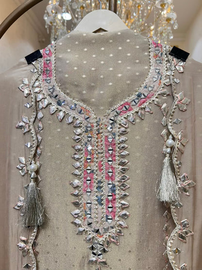 Ruhmehar Gota Aaina Suit (Ivory)