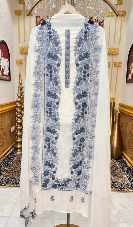Mehveen Chanderi Mul Suit (Beige & Blue)
