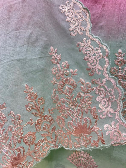 Mahira Gota Chanderi Suit (Pink & Green)