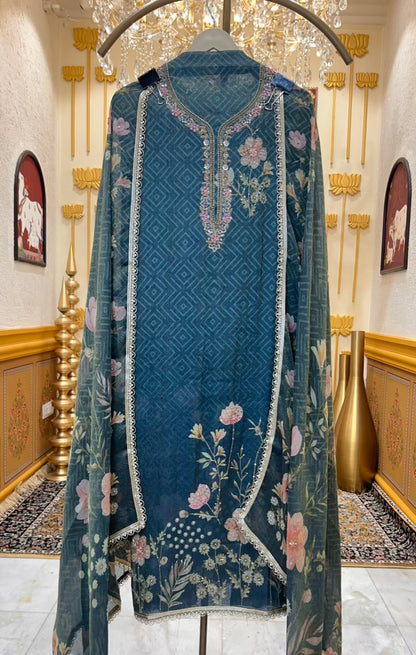 Zarveesha Handprint Élan Suit (Peacock Green)