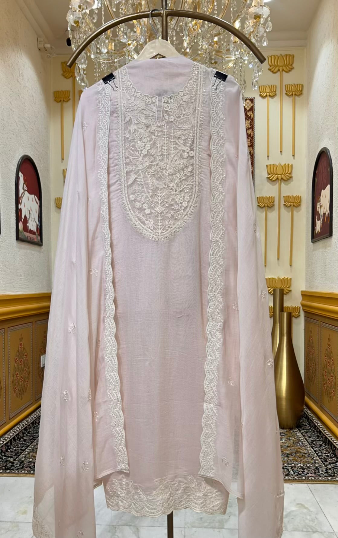 Ishara Mul Chanderi Suit (Light Pink)