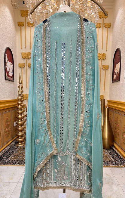 Ruhmehar Sheesha Kinari Suit (Green)